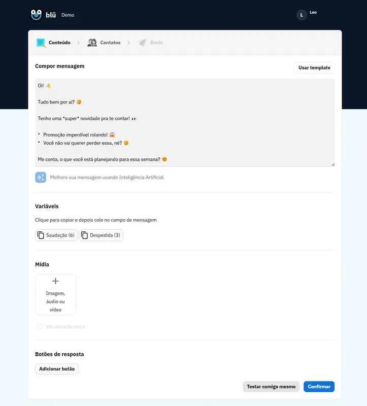 Captura de tela da página de composição de mensagem
