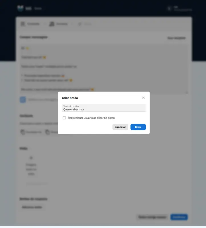 Captura de tela da página de composição de mensagem com botões
