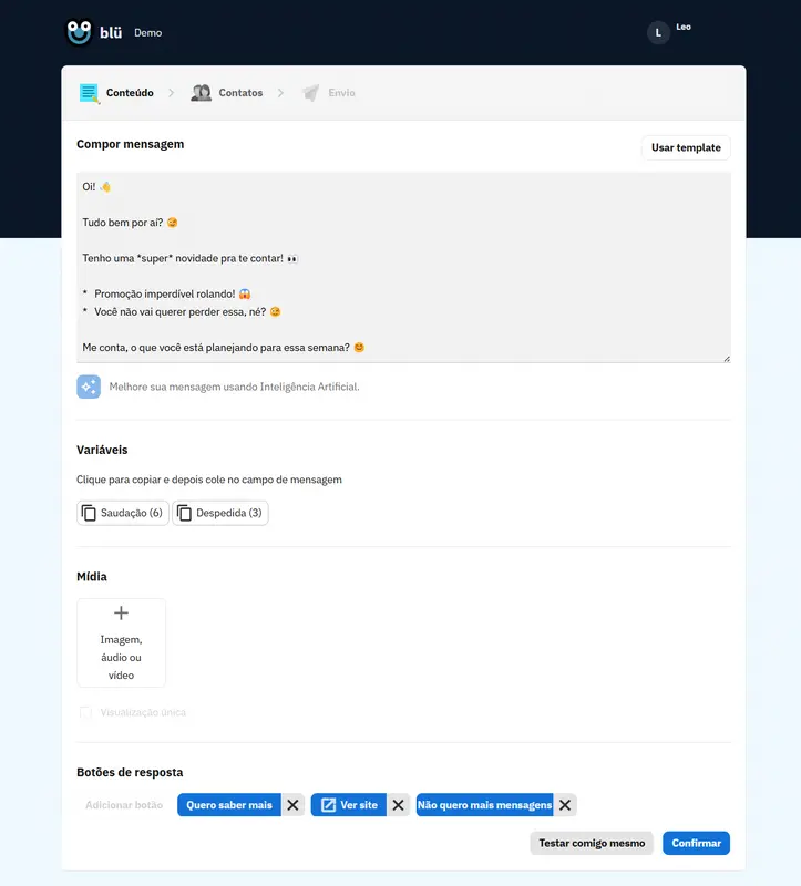 Captura de tela mostrando três botões configurados