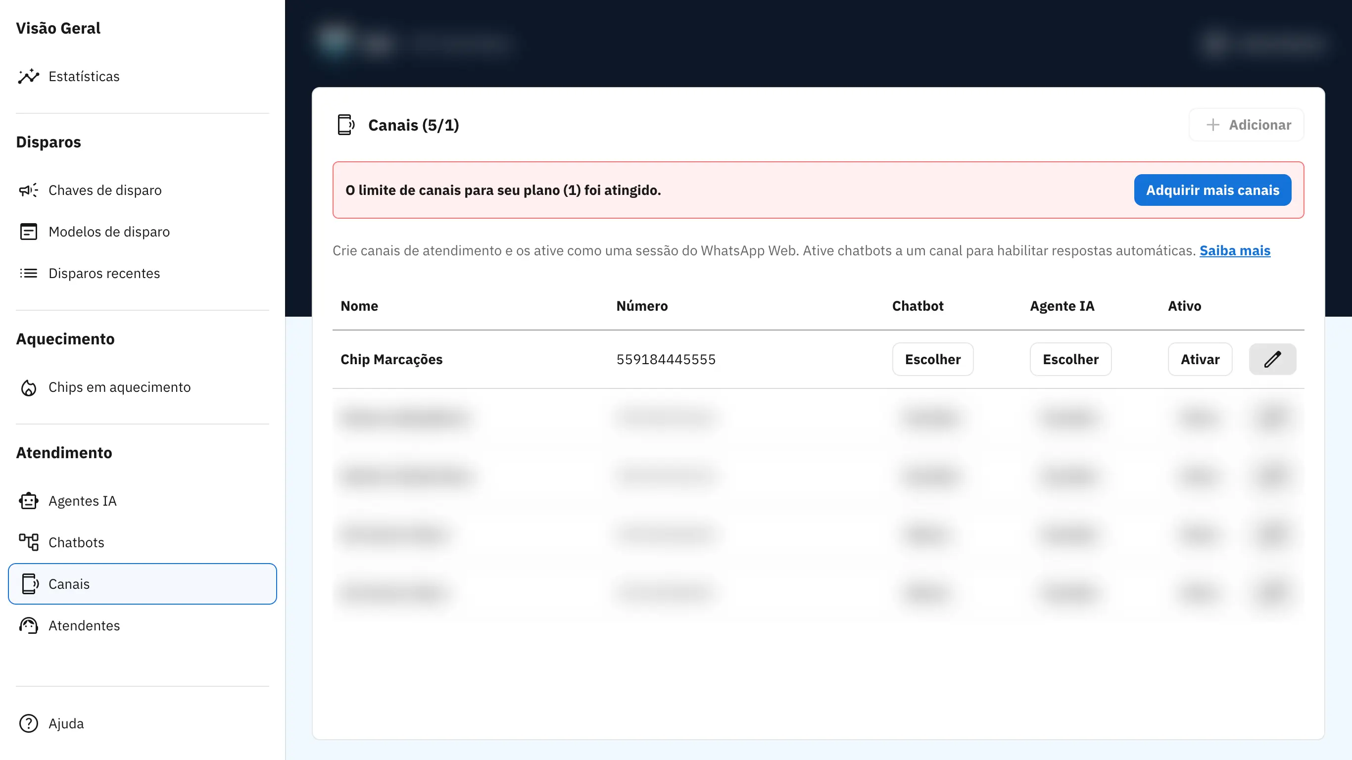 Terceiro passo: Abrir lista de canais.