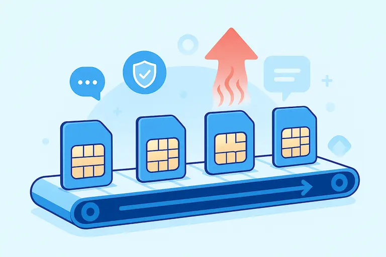 Ilustração de chips SIM em uma esteira, com um deles sendo destacado.